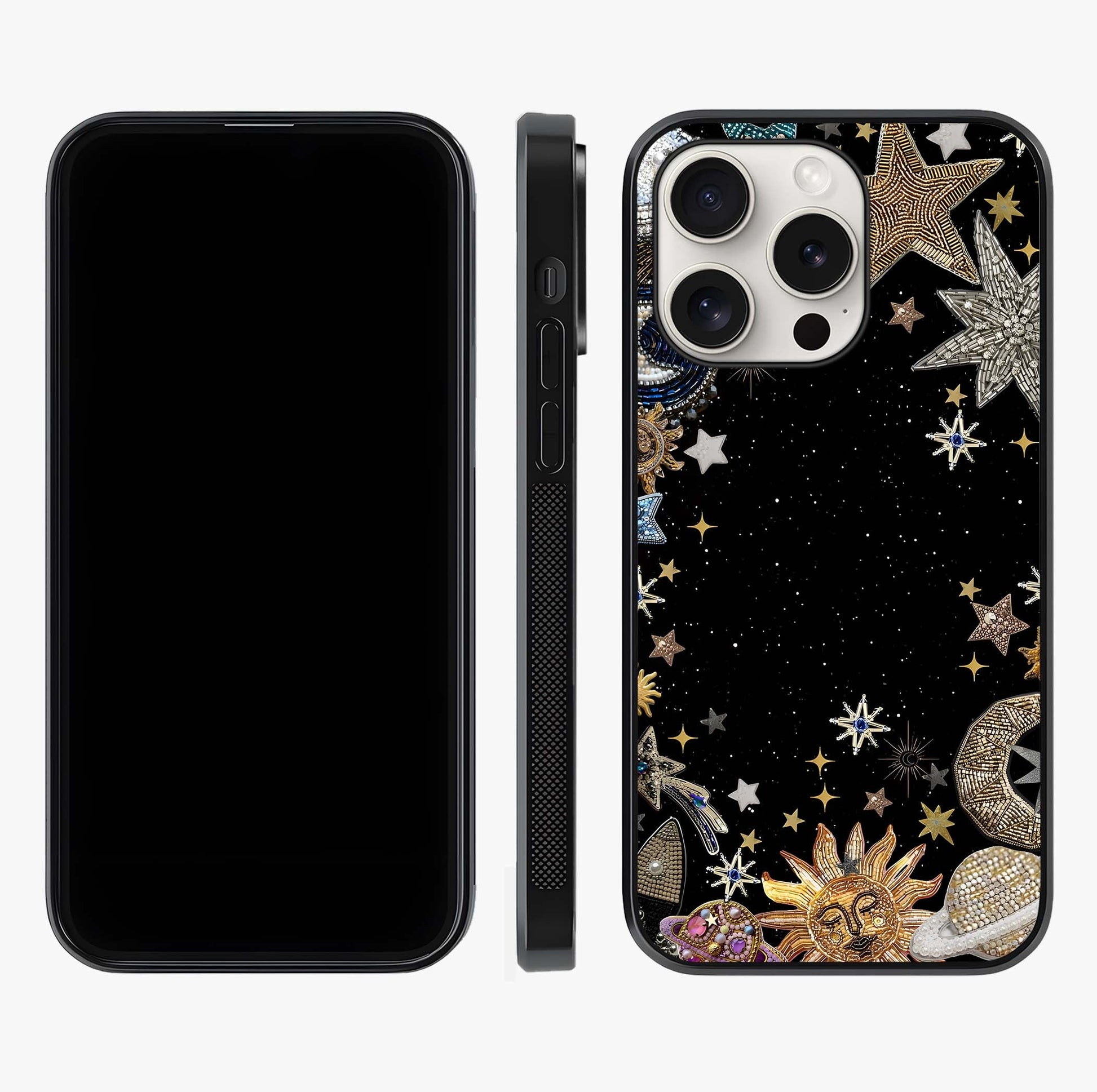 Galactic Jewel Stars Glass Case displayed upright for full design visibility and premium finish.