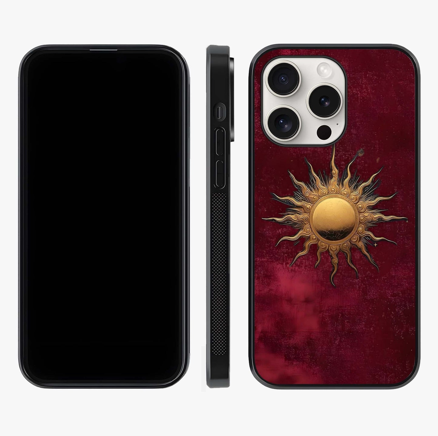 Gold Sun Blush Glass Case displayed upright for full design visibility and premium finish.
