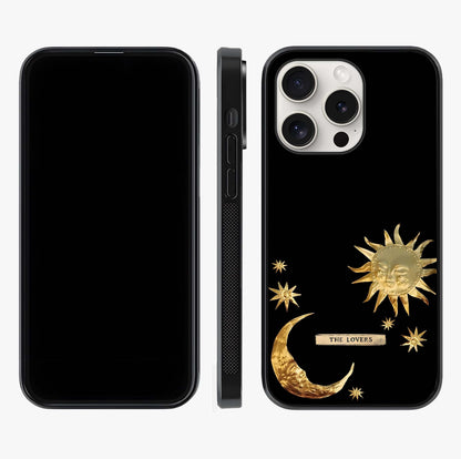 Golden Celestial Charm Glass Case displayed upright for full design visibility and premium finish.
