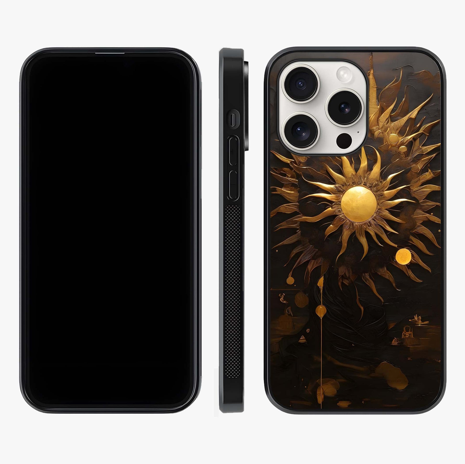 Golden Sun Majesty Glass Case displayed upright for full design visibility and premium finish.