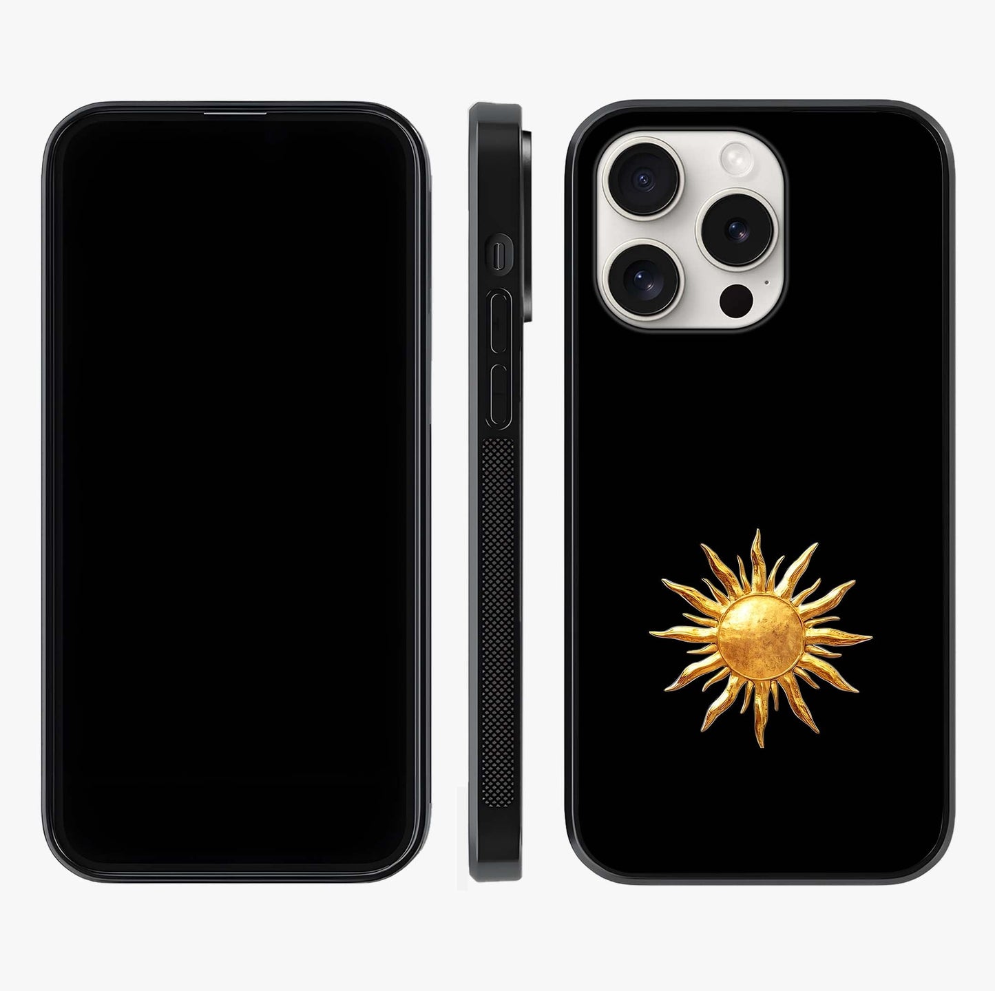 Golden Sun Minimalism Glass Case displayed upright for full design visibility and premium finish.