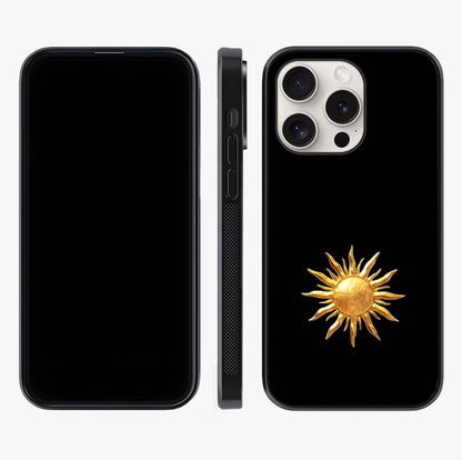 Golden Sun Minimalism Glass Case displayed upright for full design visibility and premium finish.