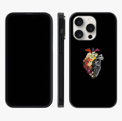 Heart With Flowers Glass Case displayed upright for full design visibility and premium finish.
