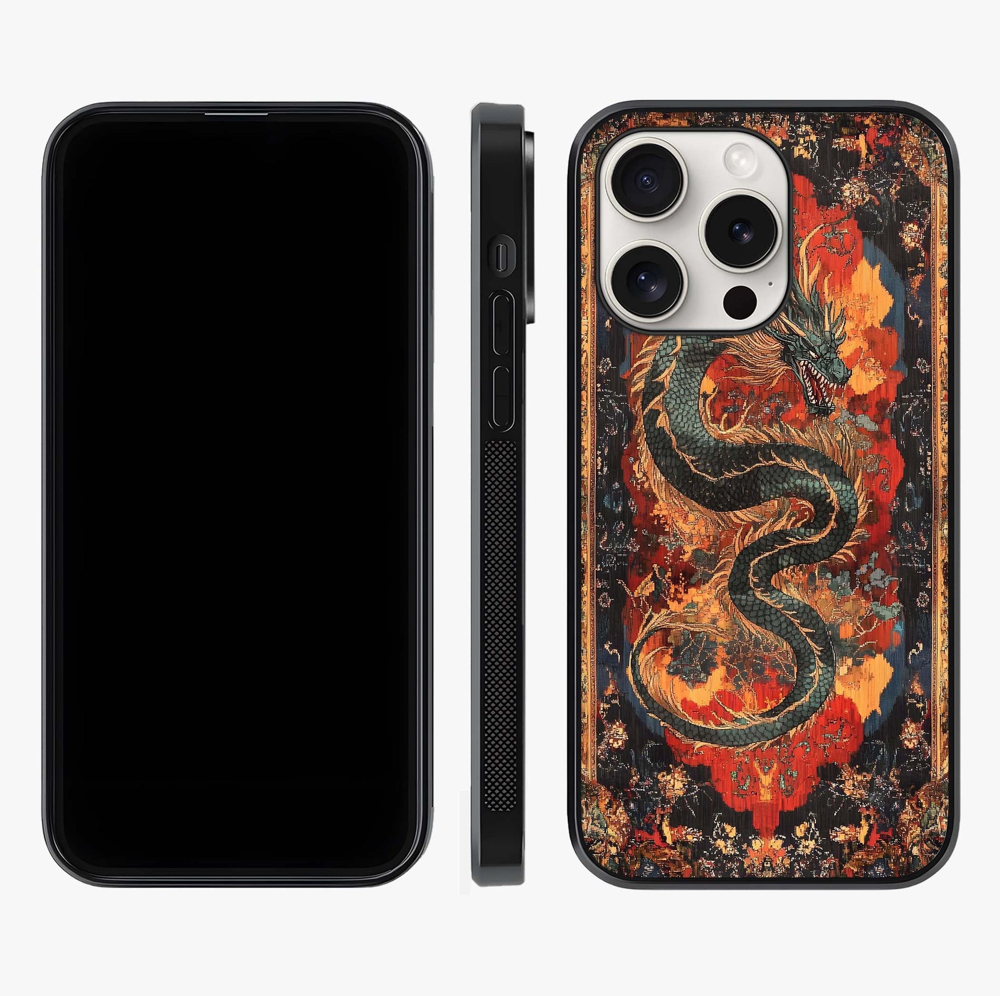 Inferno Dragon Soul Glass Case displayed upright for full design visibility and premium finish.