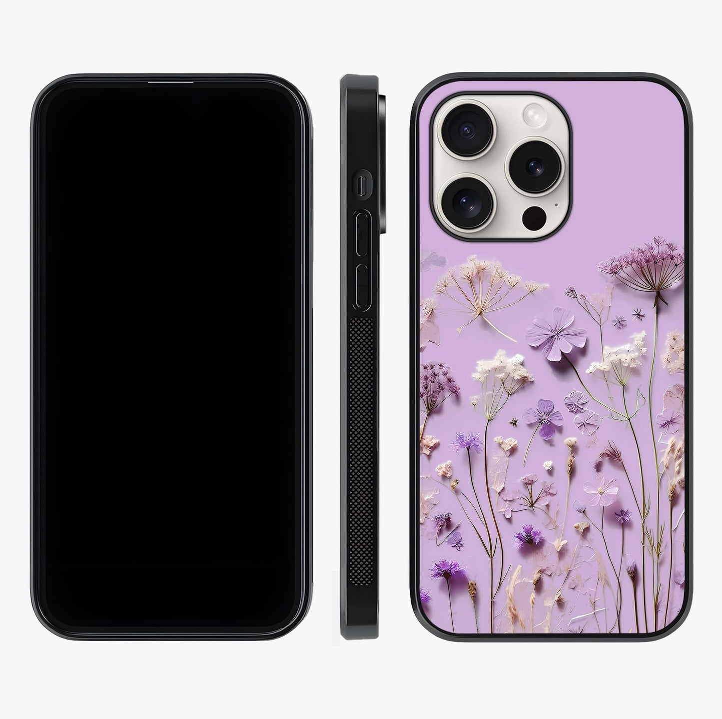 Lavender Blossom Dream Glass Case displayed upright for full design visibility and premium finish.