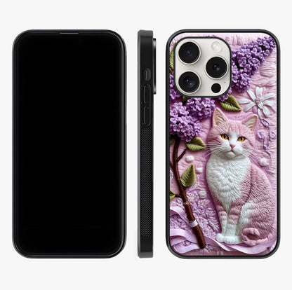 Lavender Cat Whimsy Glass Case displayed upright for full design visibility and premium finish.