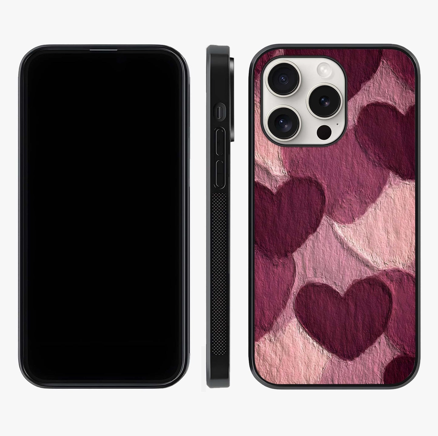 Layered Paper Hearts Glass Case displayed upright for full design visibility and premium finish.