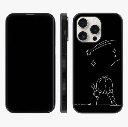 Line Art Girl With Shooting Stars Glass Case displayed upright for full design visibility and premium finish.