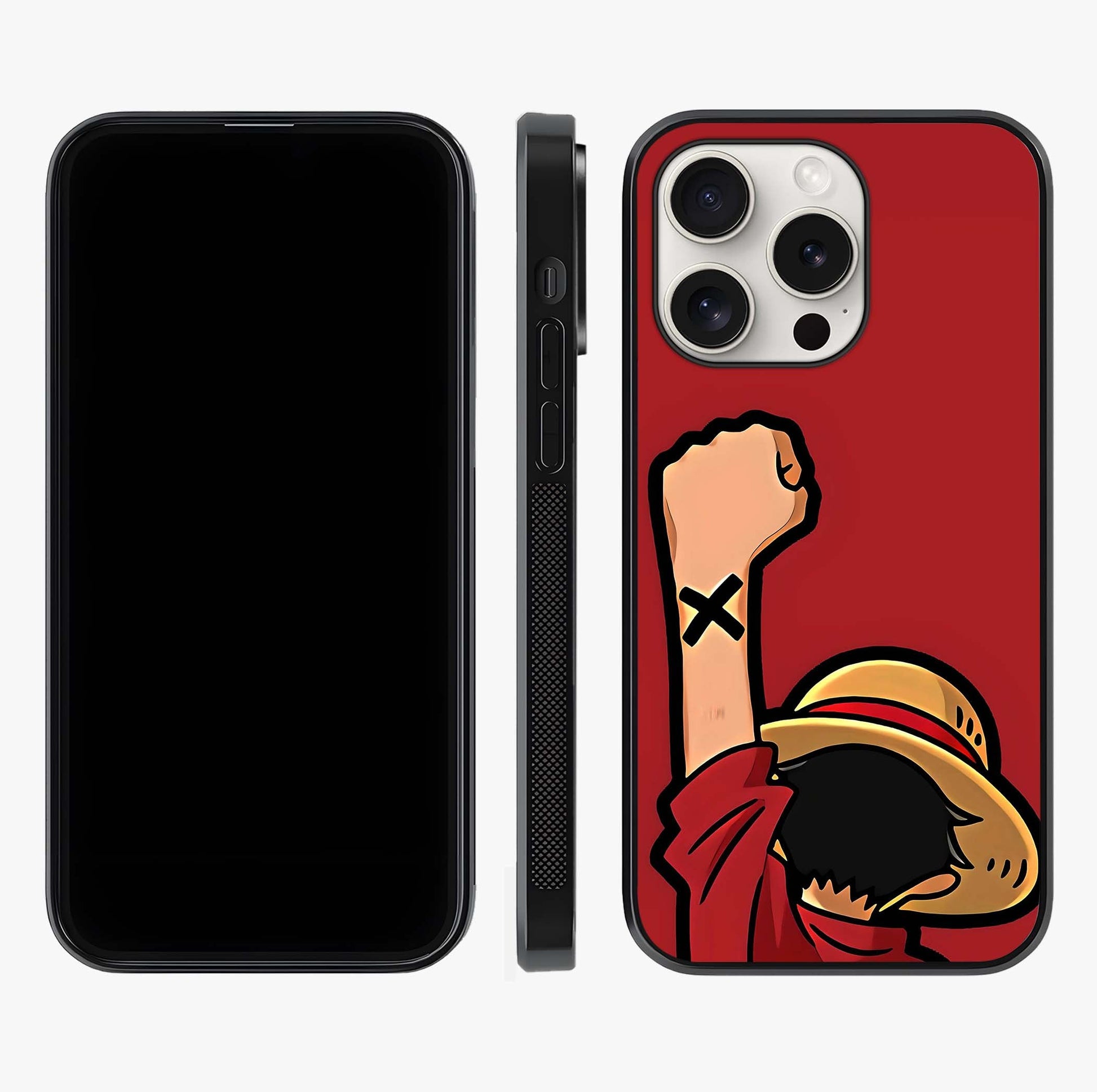 Luffy X Spirit Glass Case displayed upright for full design visibility and premium finish.
