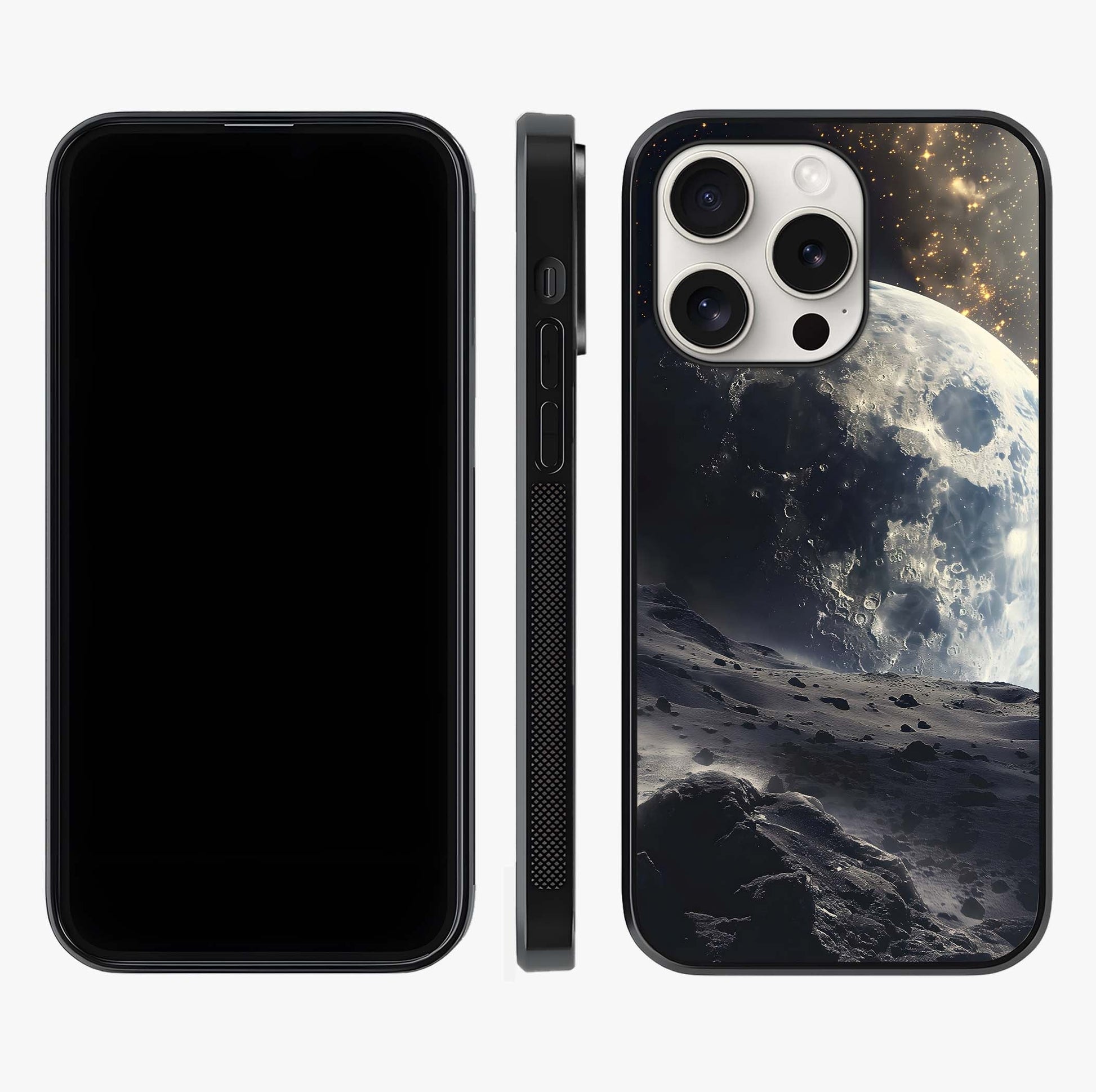 Lunar Horizon Glow Glass Case displayed upright for full design visibility and premium finish.