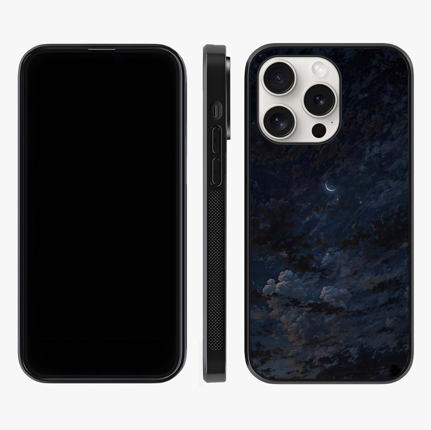 Lunar Veil Silence Glass Case displayed upright for full design visibility and premium finish.