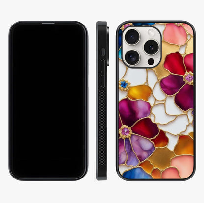 Marble Flower Pattern Glass Case displayed upright for full design visibility and premium finish.