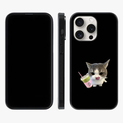 Matcha Cat Style Glass Case displayed upright for full design visibility and premium finish.