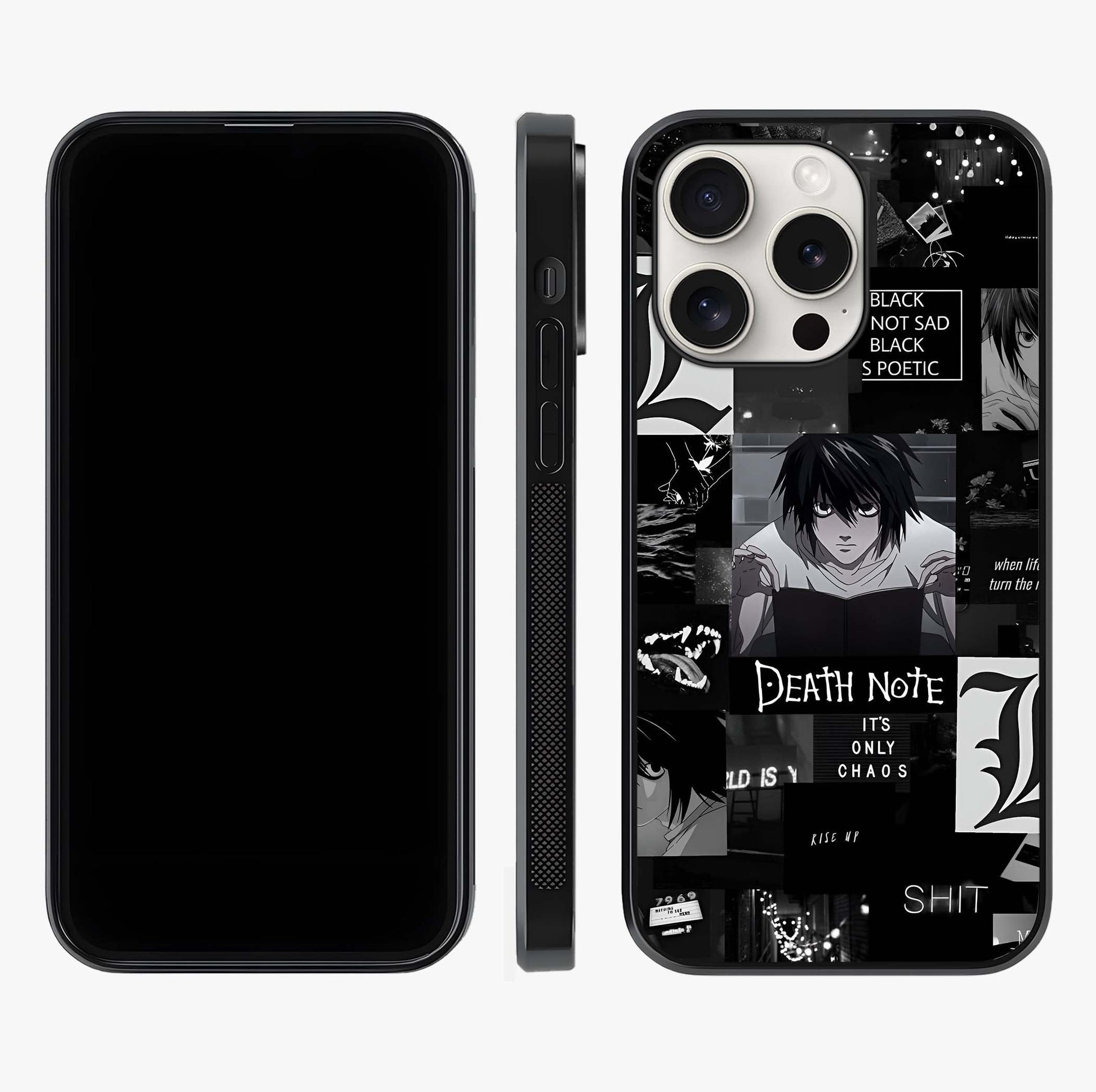 Midnight Chaos Mind Glass Case displayed upright for full design visibility and premium finish.