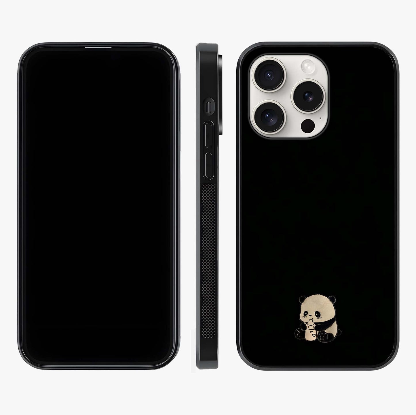 Midnight Panda Love Glass Case displayed upright for full design visibility and premium finish.