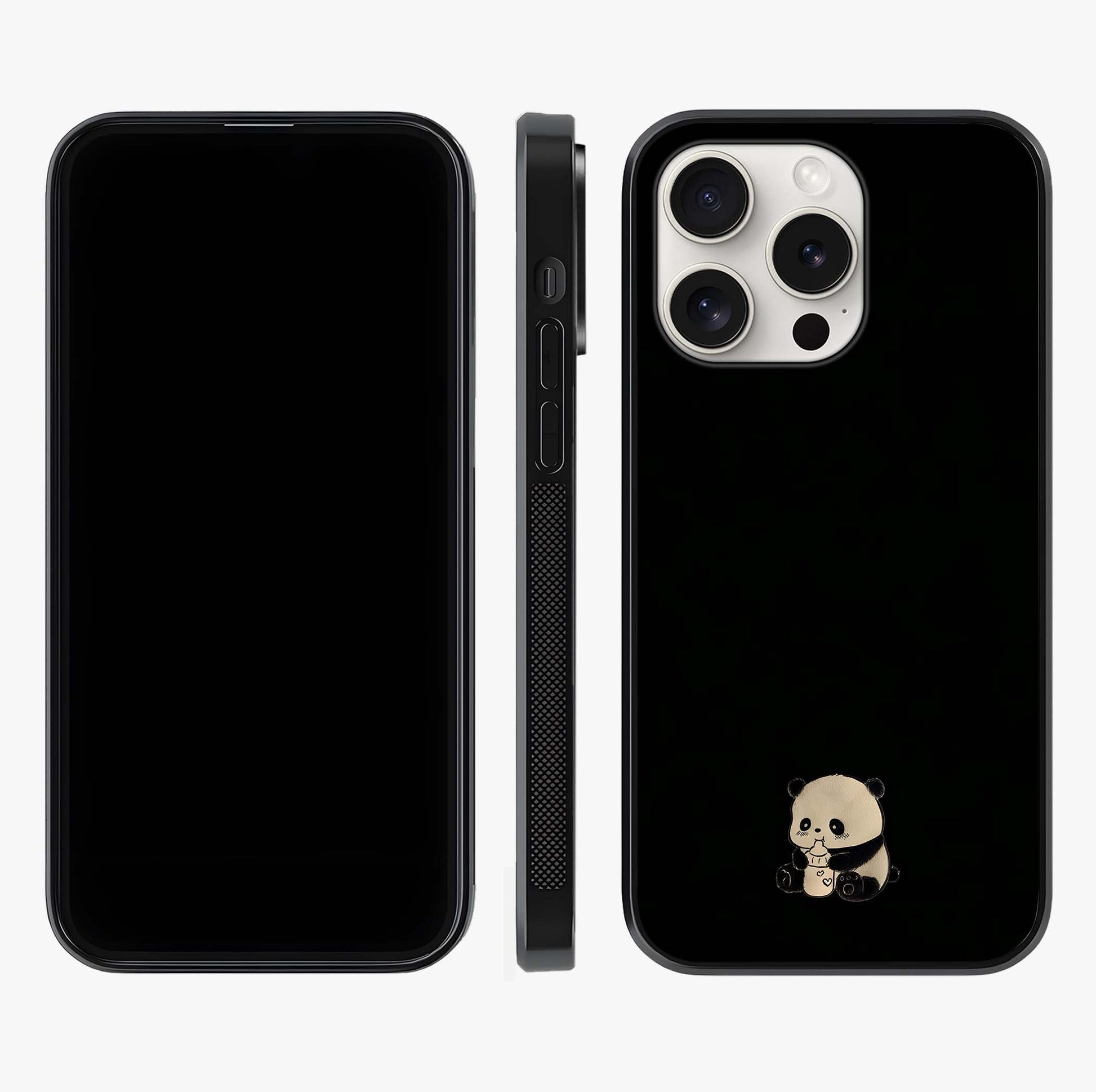 Midnight Panda Love Glass Case displayed upright for full design visibility and premium finish.