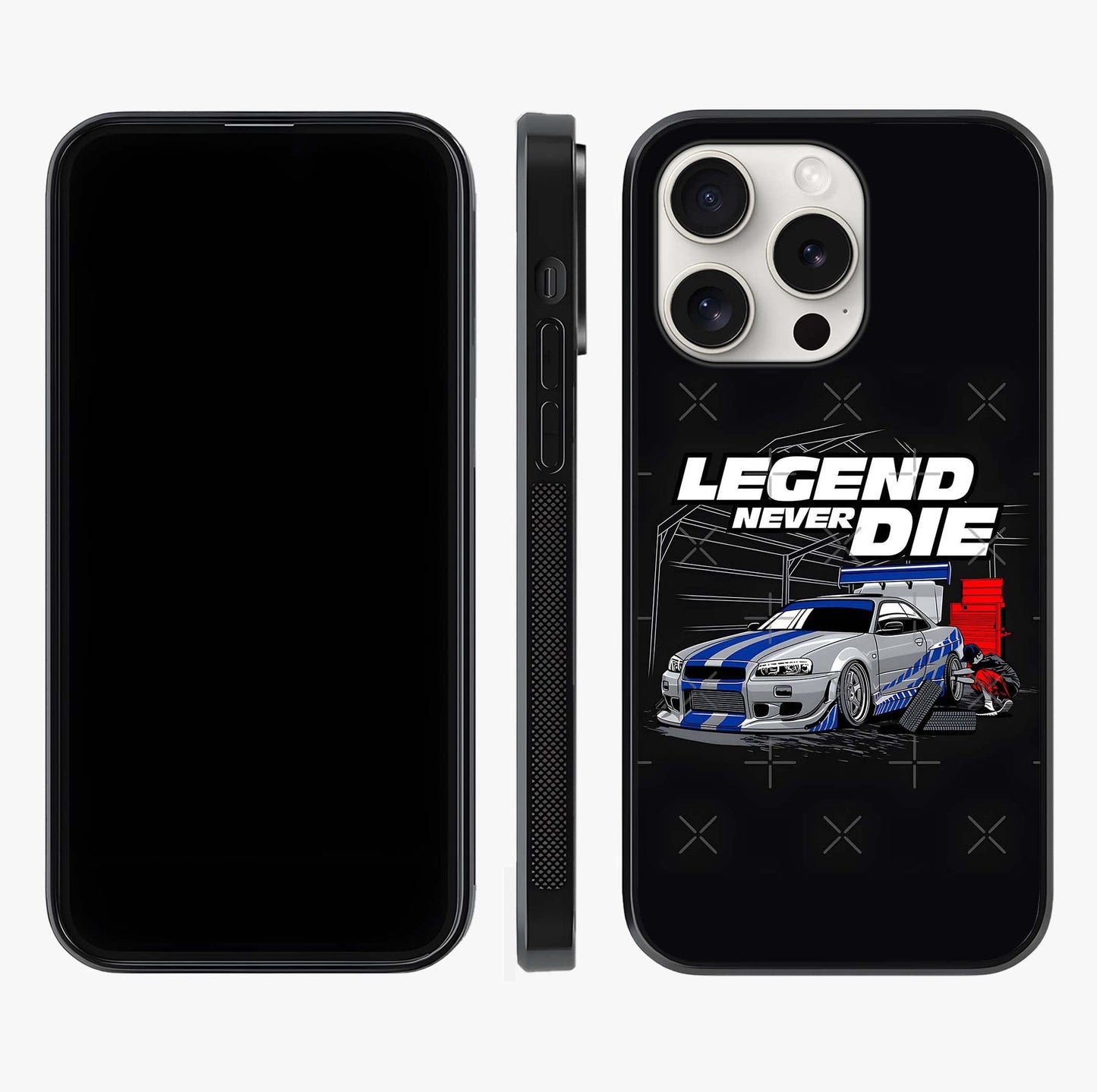 Midnight Racing Legacy Glass Case displayed upright for full design visibility and premium finish.