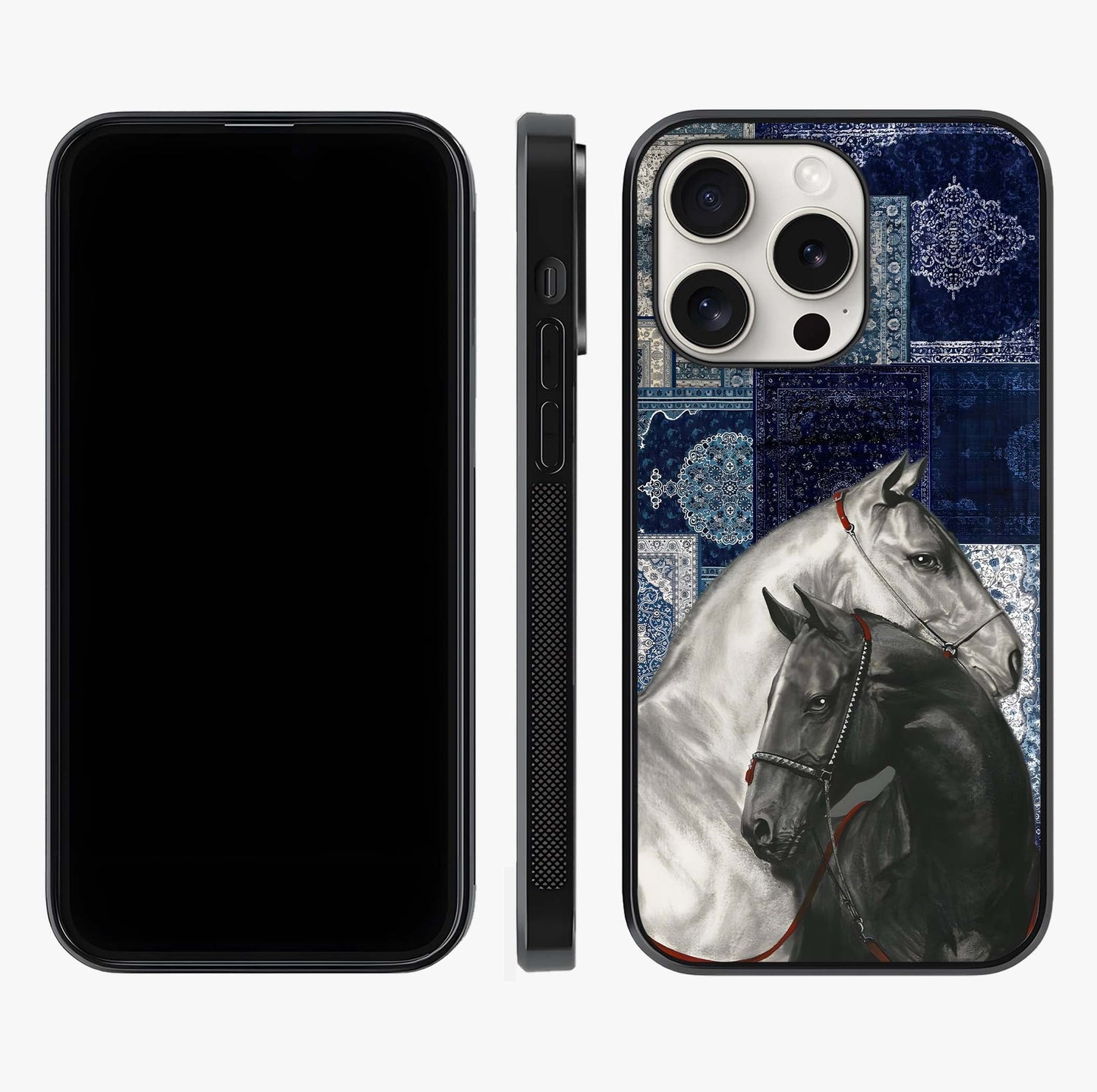 Midnight Stallion Blues Glass Case displayed upright for full design visibility and premium finish.