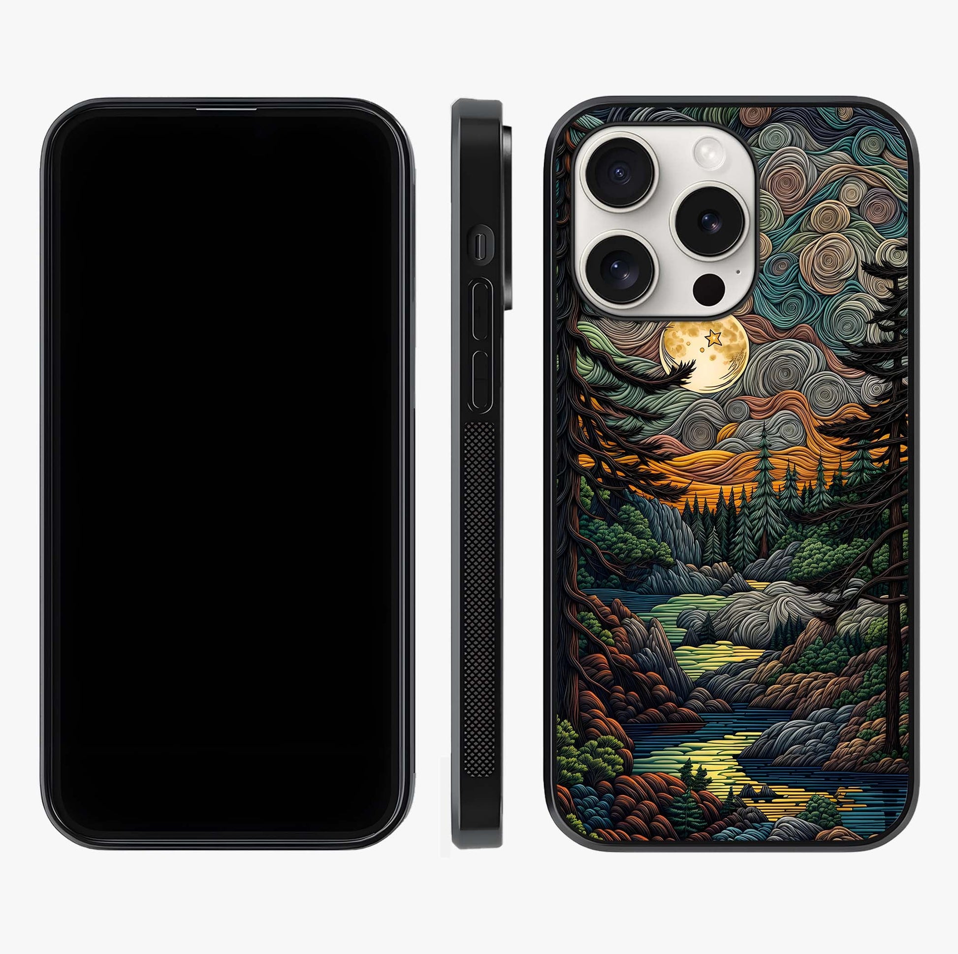 Moonlight Forest Dream Glass Case displayed upright for full design visibility and premium finish.