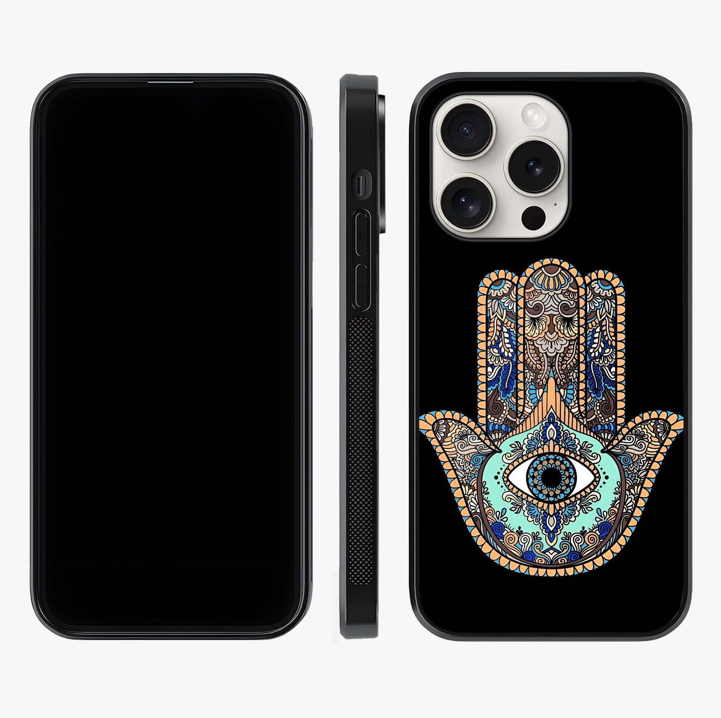 Mystic Hamsa Eye Glass Case displayed upright for full design visibility and premium finish.