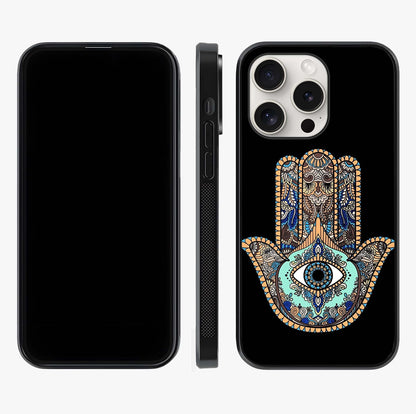 Mystic Hamsa Eye Glass Case displayed upright for full design visibility and premium finish.