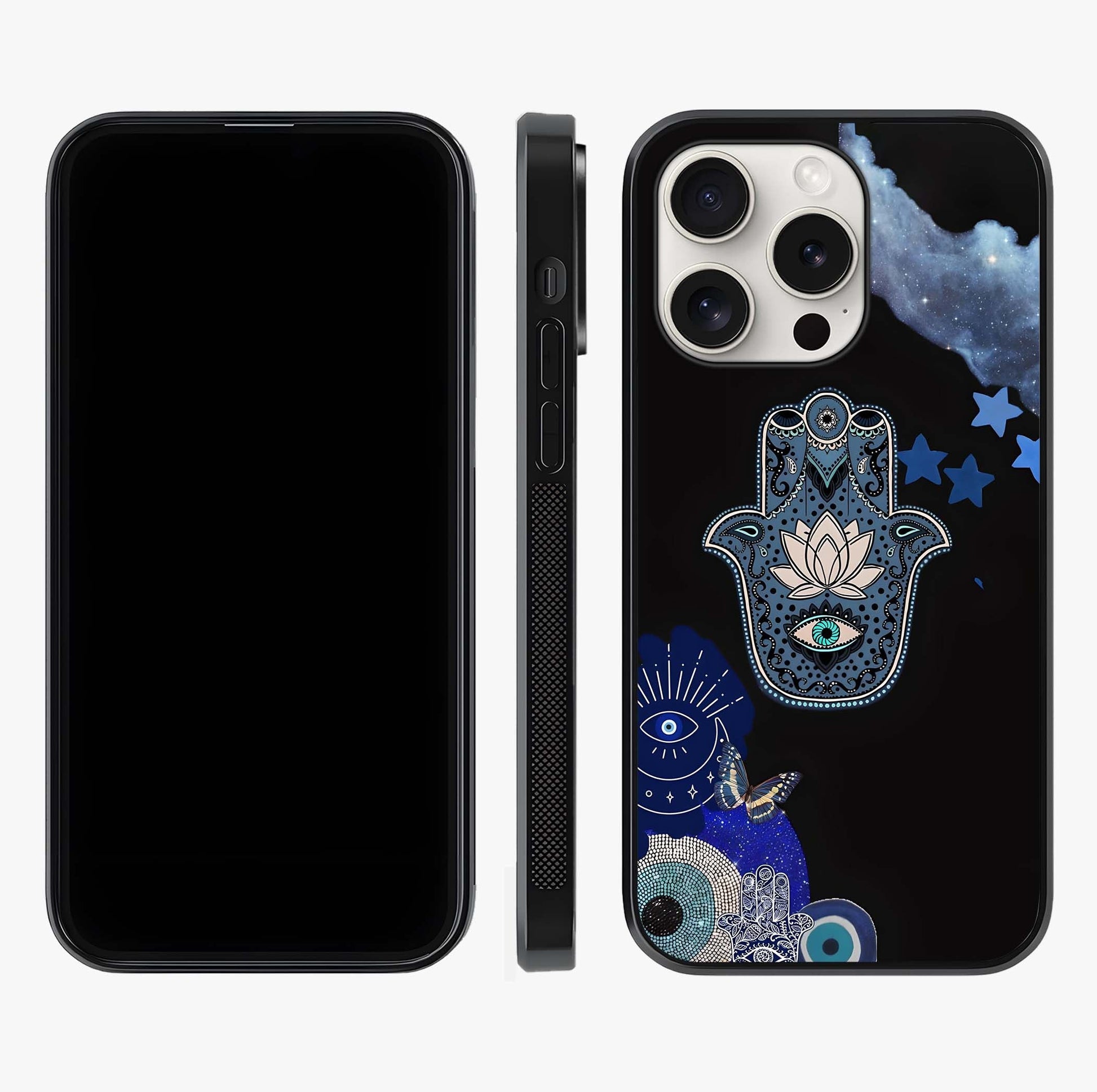 Mystic Hand Aura Glass Case displayed upright for full design visibility and premium finish.