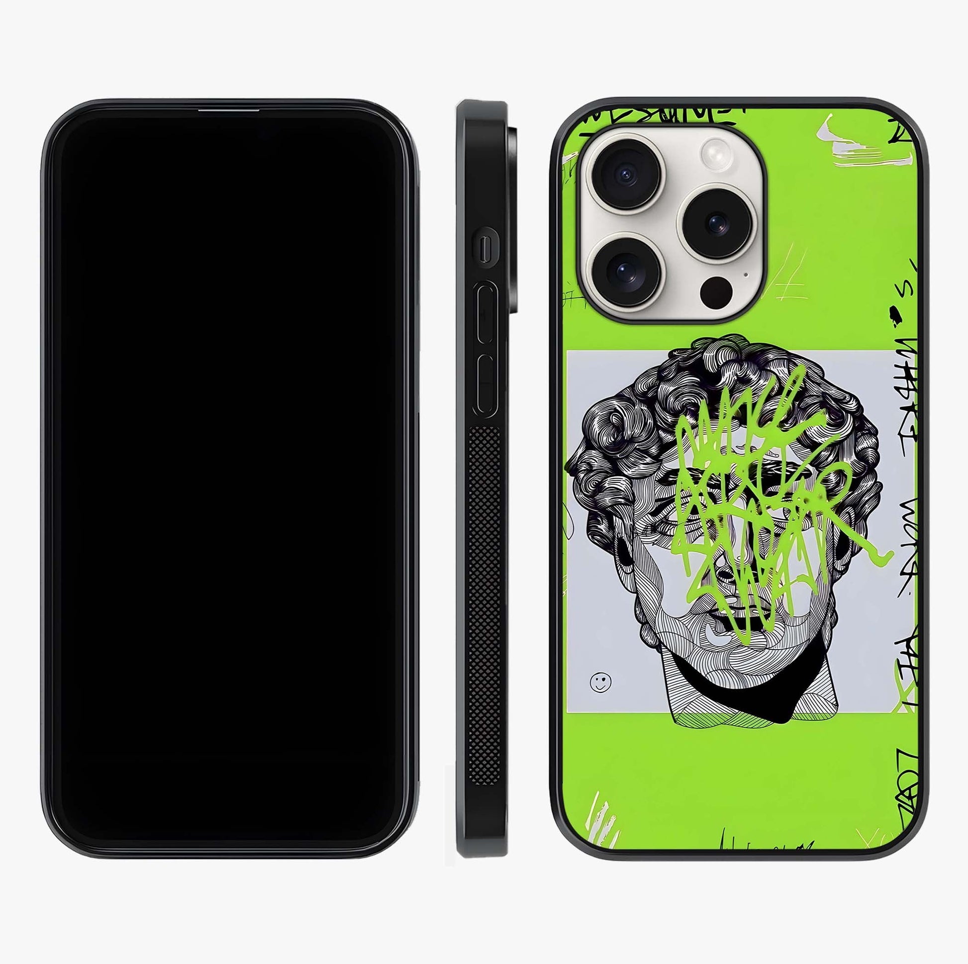 Neo Graffiti Rebellion Glass Case displayed upright for full design visibility and premium finish.