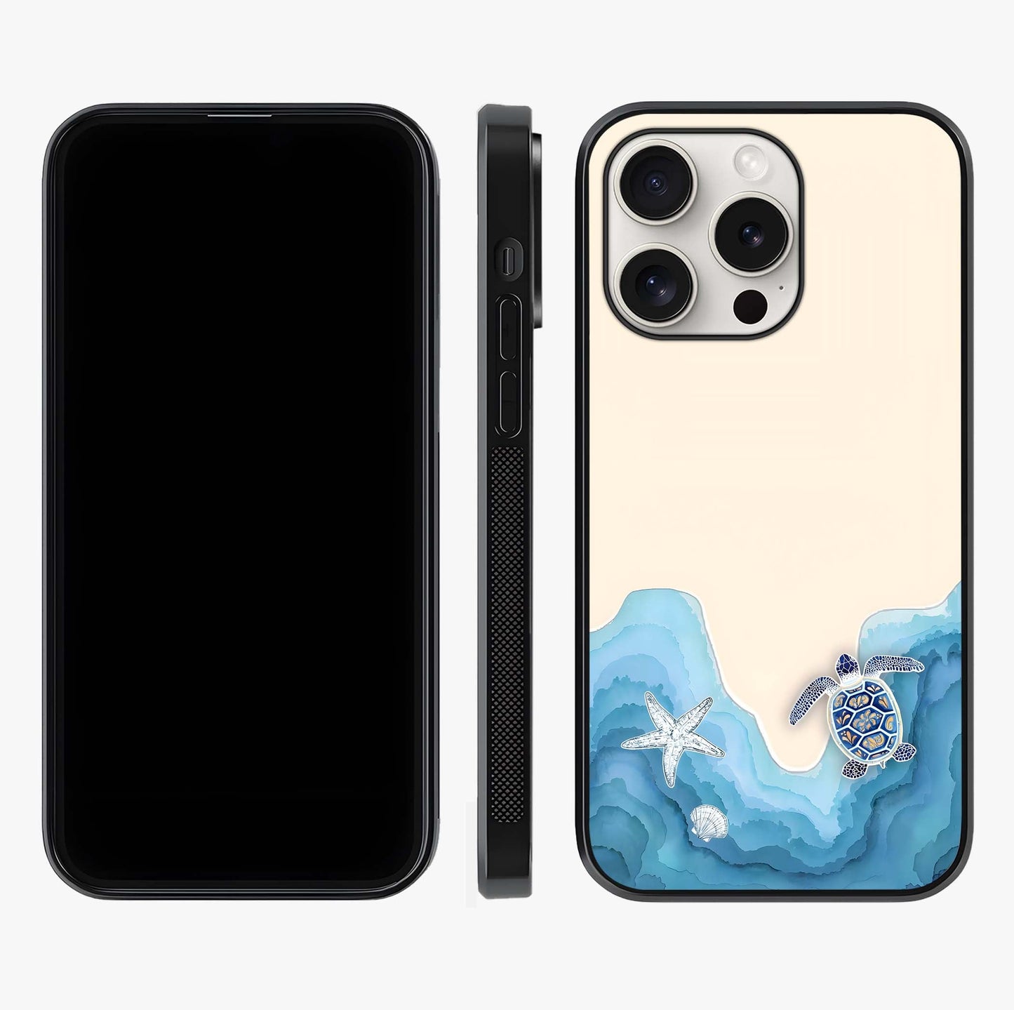 Ocean Drift Turtle Glass Case displayed upright for full design visibility and premium finish.