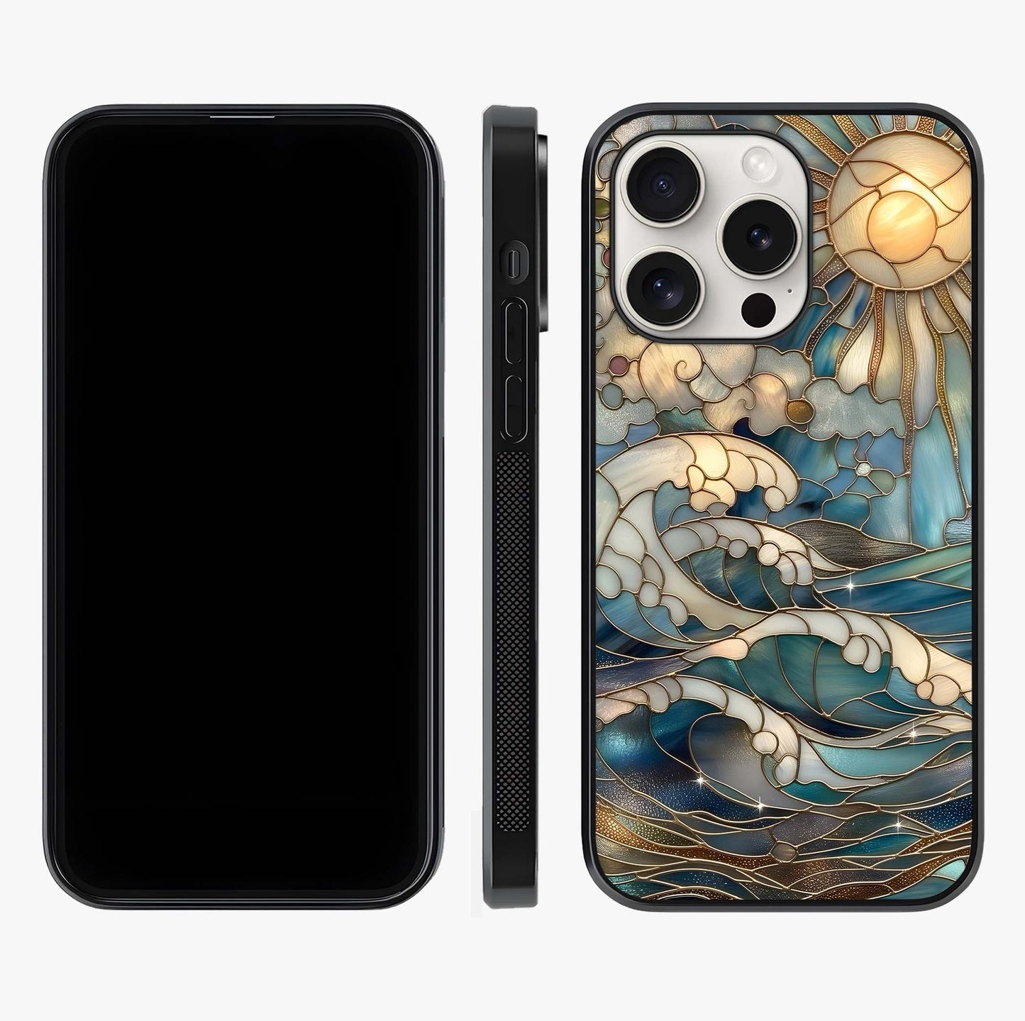 Oceanic Stained Printed Glass Case displayed upright for full design visibility and premium finish.