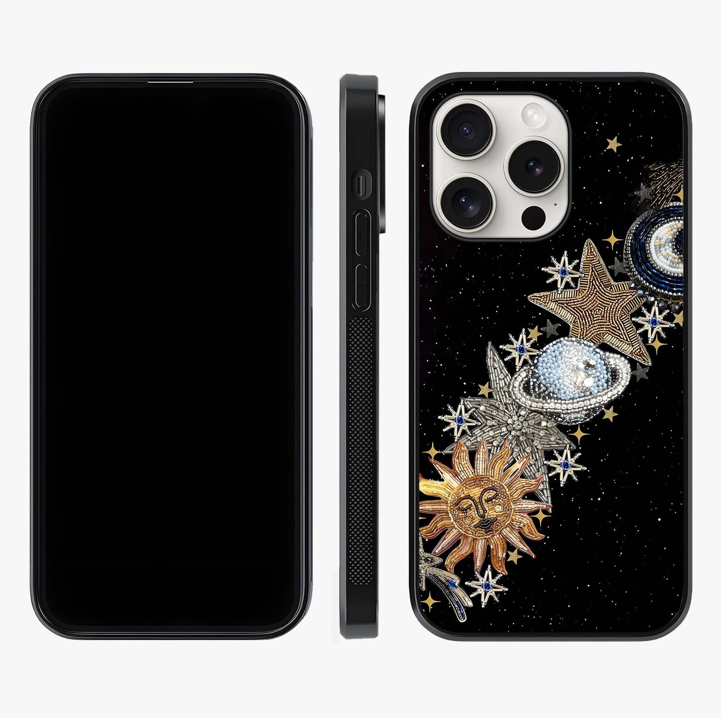 Pearls Universe Object Glass Case displayed upright for full design visibility and premium finish.