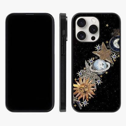 Pearls Universe Object Glass Case displayed upright for full design visibility and premium finish.