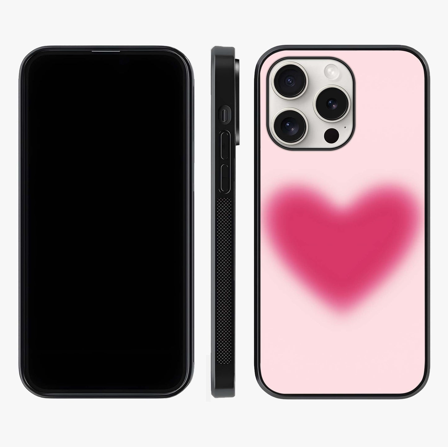 Pink Aura Heart Glass Case displayed upright for full design visibility and premium finish.