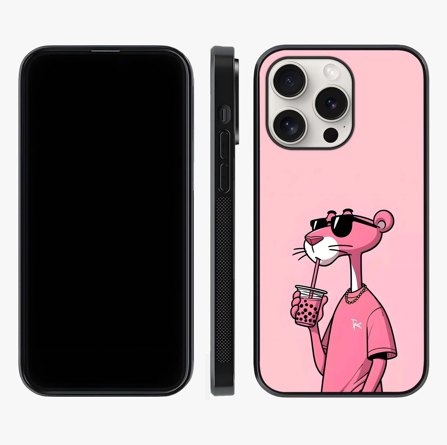 Pink Panther Glass Case displayed upright for full design visibility and premium finish.