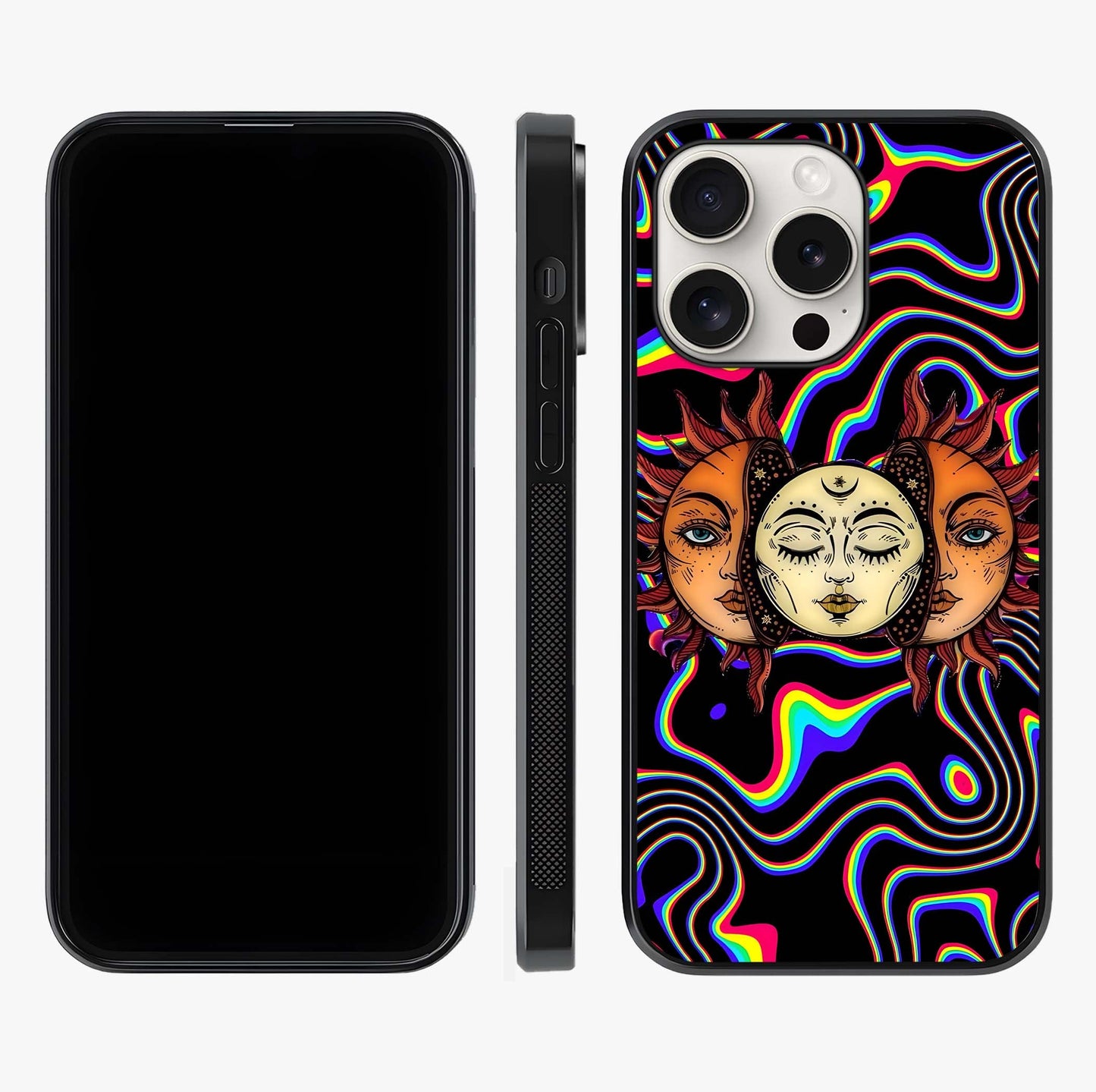 Psychedelic Sun Glass Case displayed upright for full design visibility and premium finish.