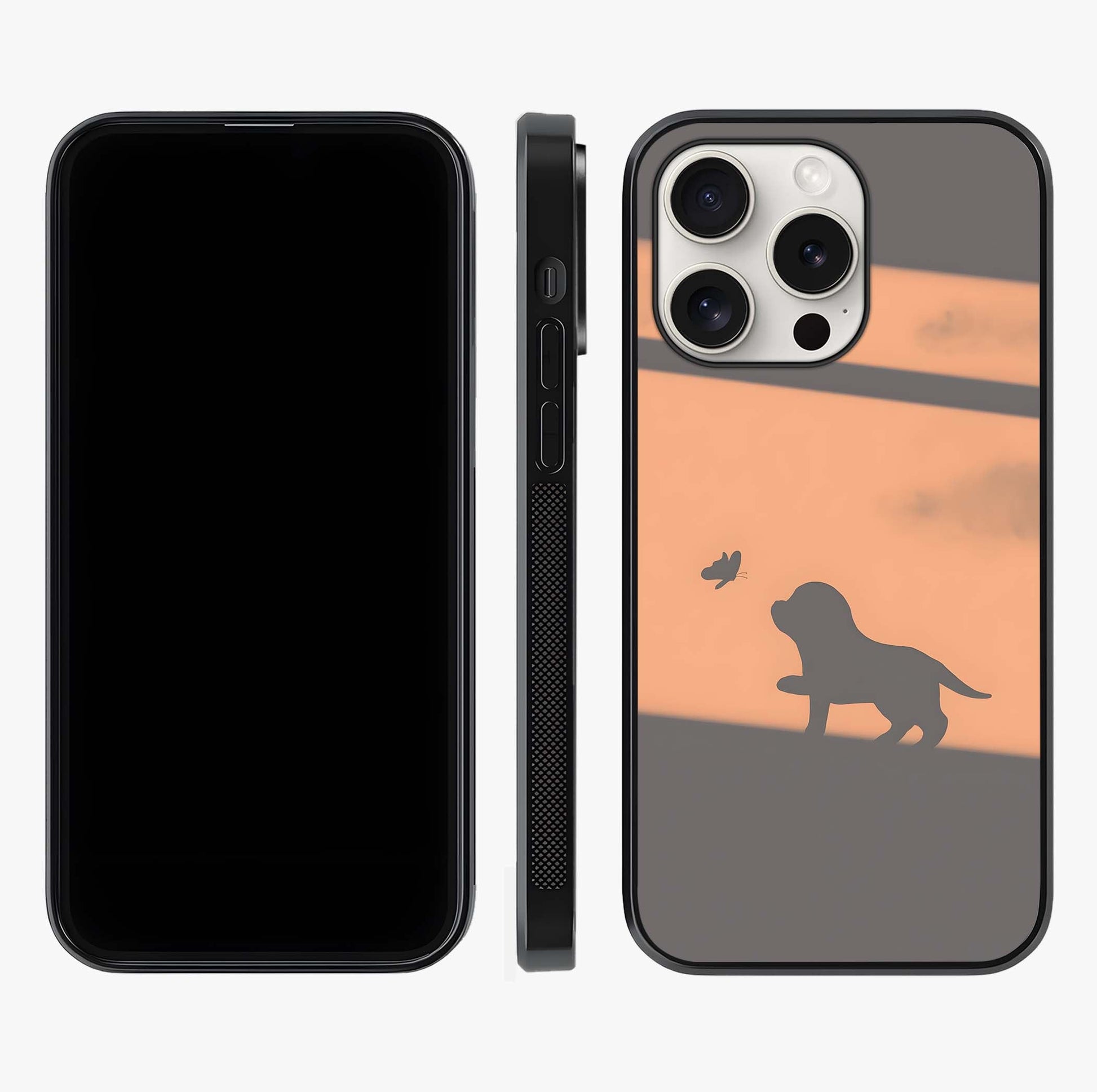 Puppy Shadow Art Glass Case displayed upright for full design visibility and premium finish.