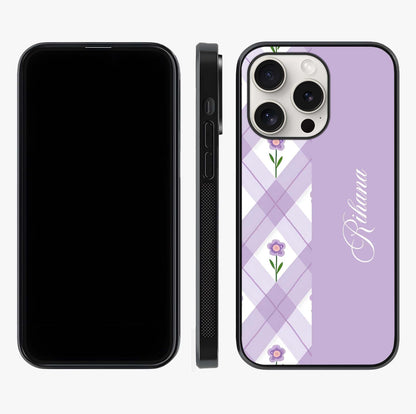 Purple Diamond Floral Glass Case displayed upright for full design visibility and premium finish.