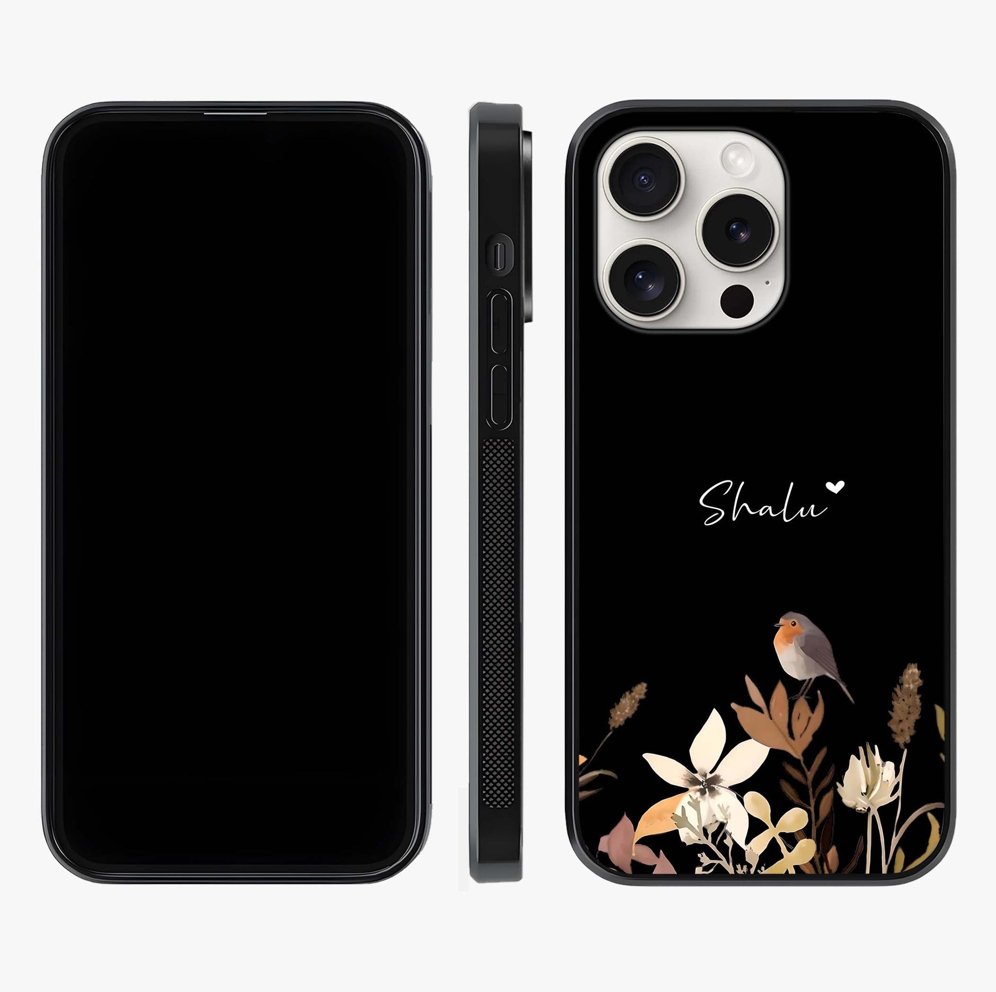 Quiet Garden Tune Custom Name Glass Case displayed upright for full design visibility and premium finish.