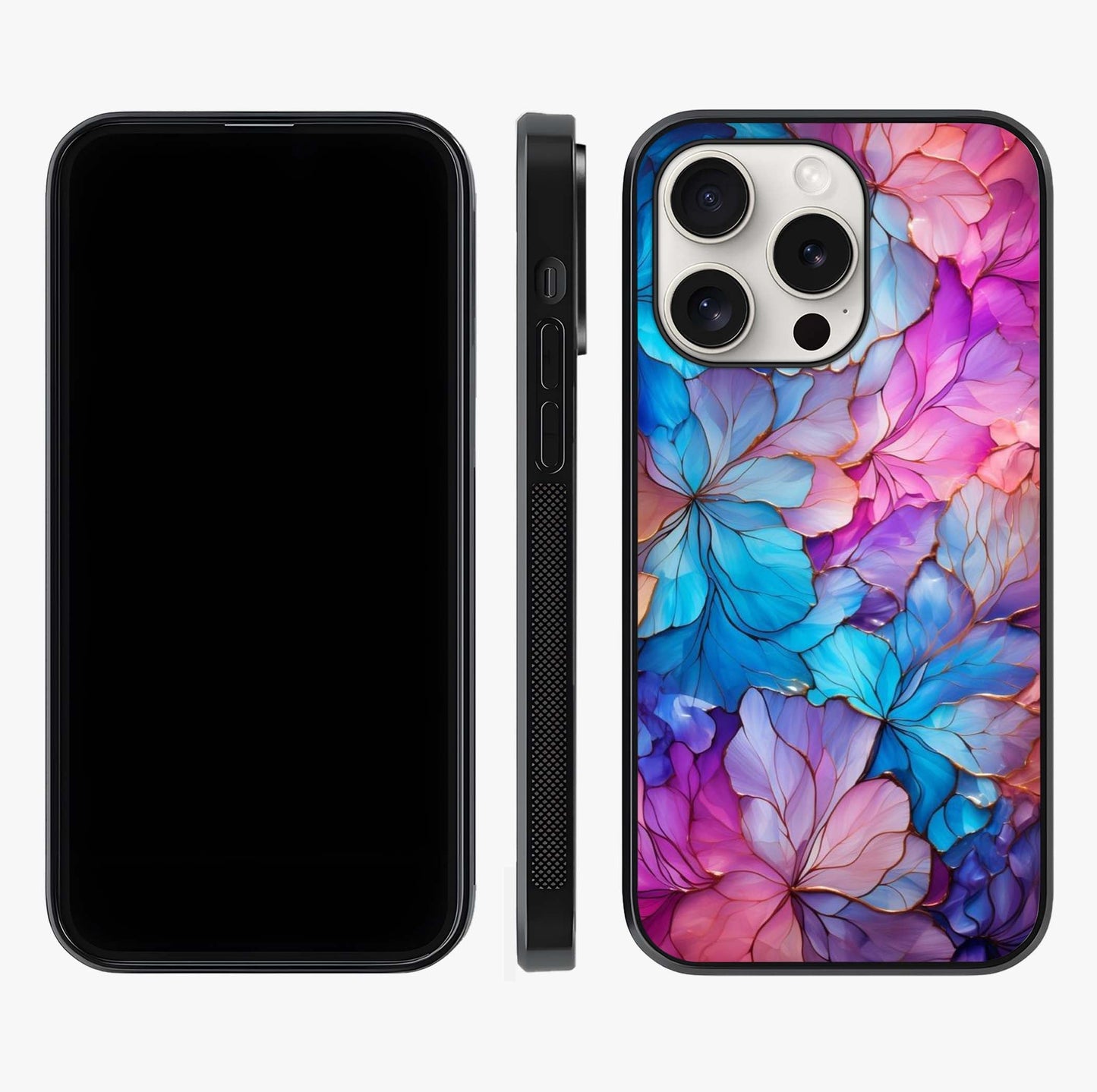 Radiant Floral Whirl Glass Case displayed upright for full design visibility and premium finish.