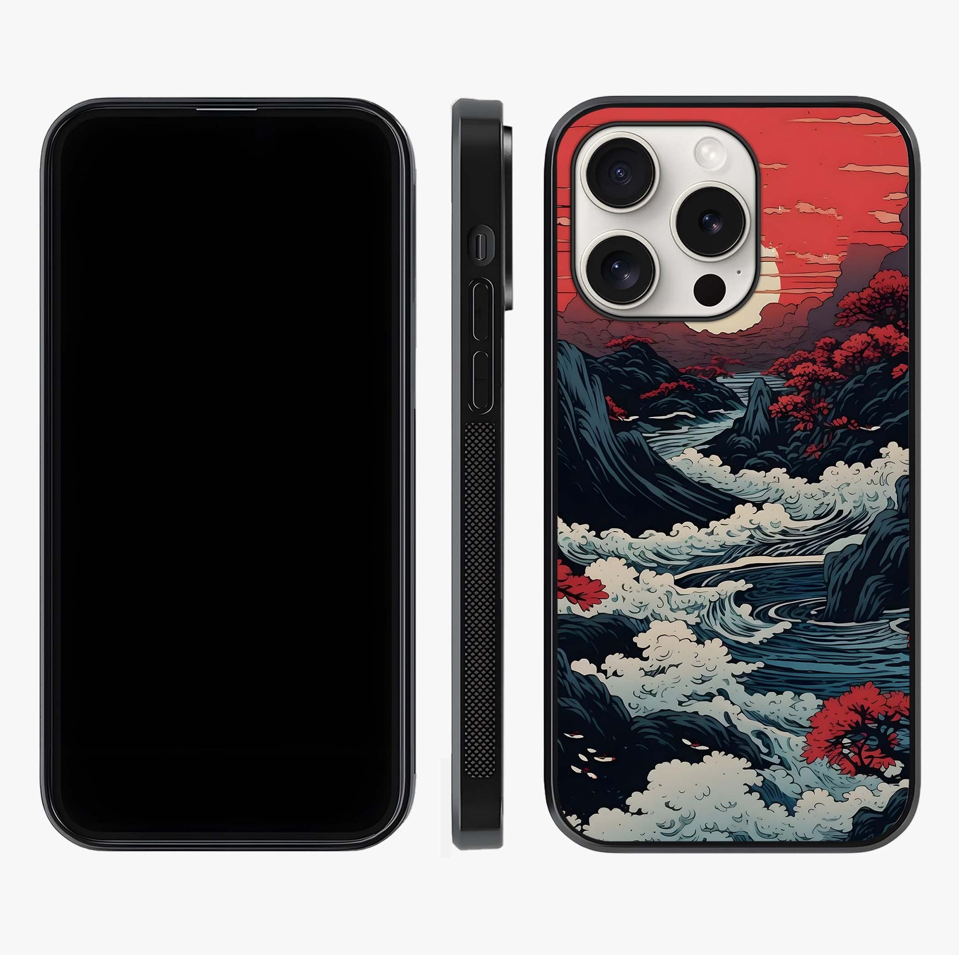 Red Sunset Scenery Glass Case displayed upright for full design visibility and premium finish.