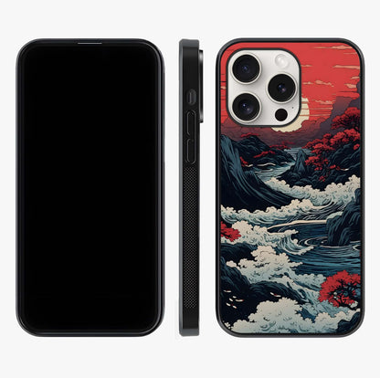 Red Sunset Scenery Glass Case displayed upright for full design visibility and premium finish.