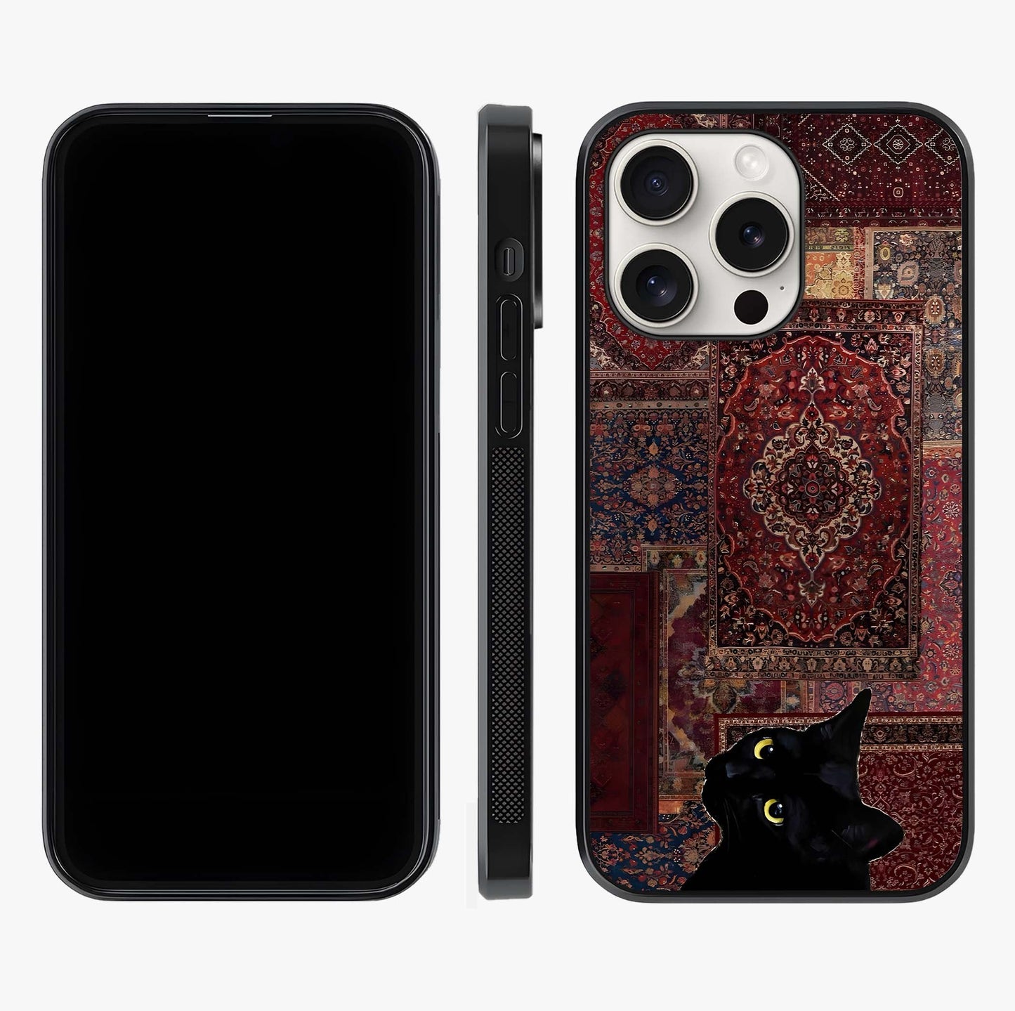 Regal Magic Cat Apple Glass Case displayed upright for full design visibility and premium finish.