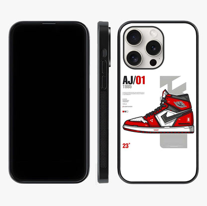 Retro Sneaker Blueprint Glass Case displayed upright for full design visibility and premium finish.