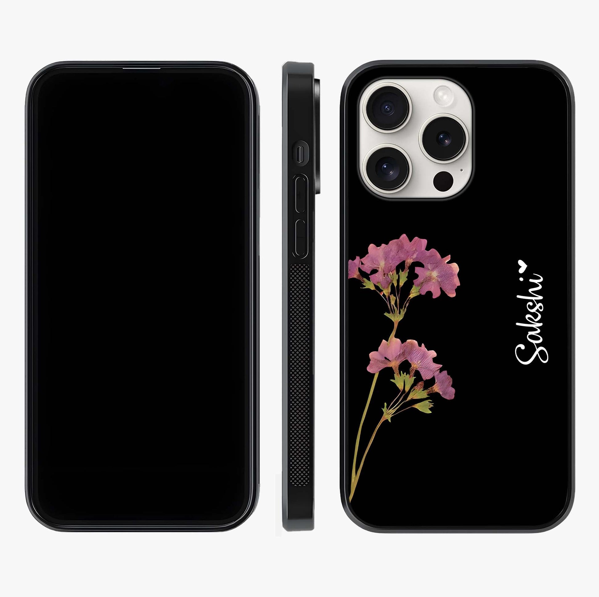 Riching Lavender Flower Custom Name Glass Case displayed upright for full design visibility and premium finish.