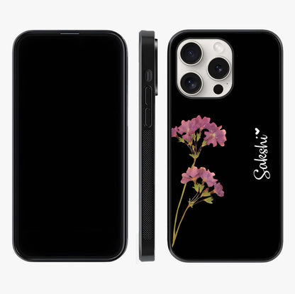 Riching Lavender Flower Custom Name Glass Case displayed upright for full design visibility and premium finish.