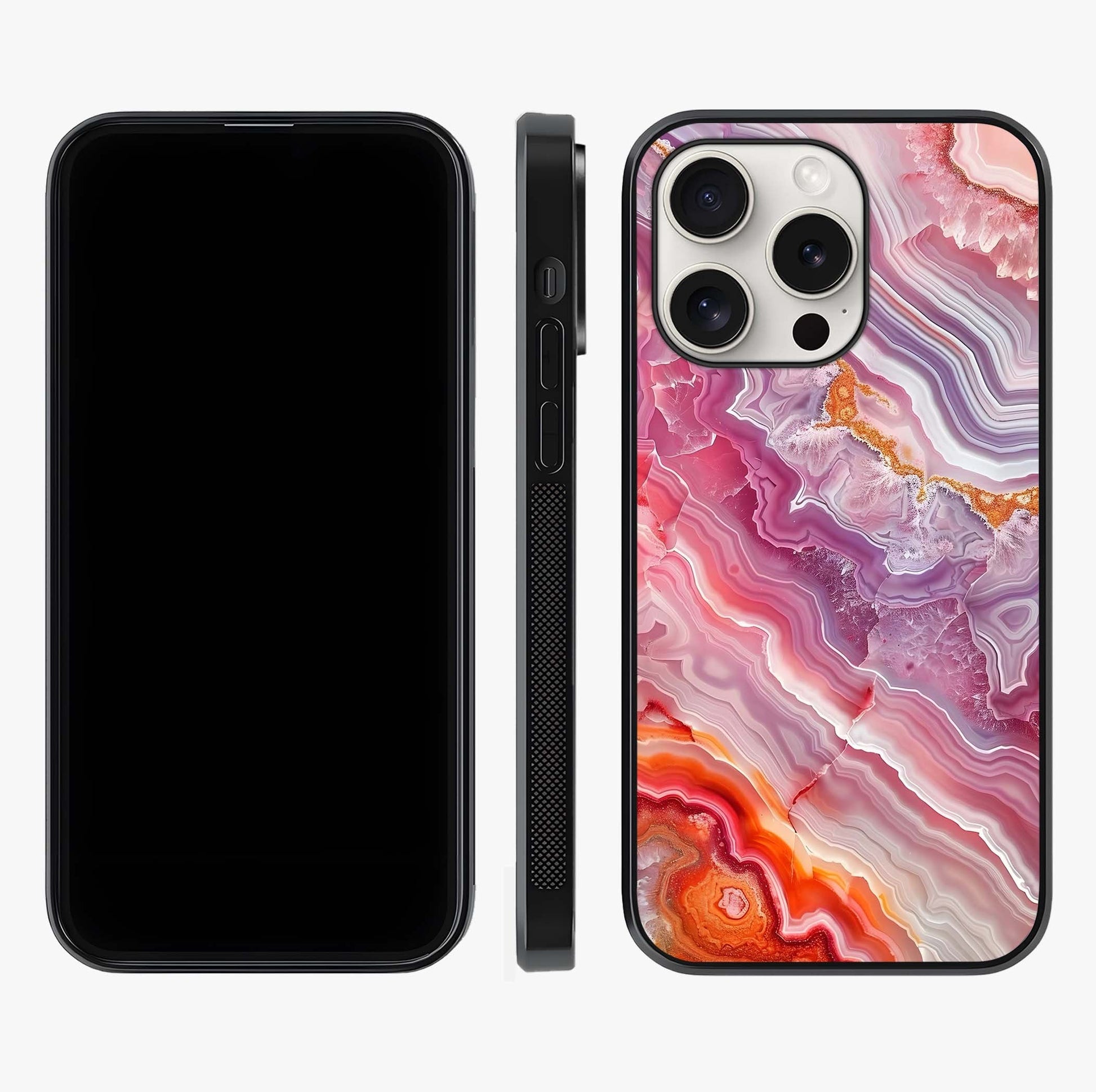 Rose Quartz Marble Glass Case displayed upright for full design visibility and premium finish.