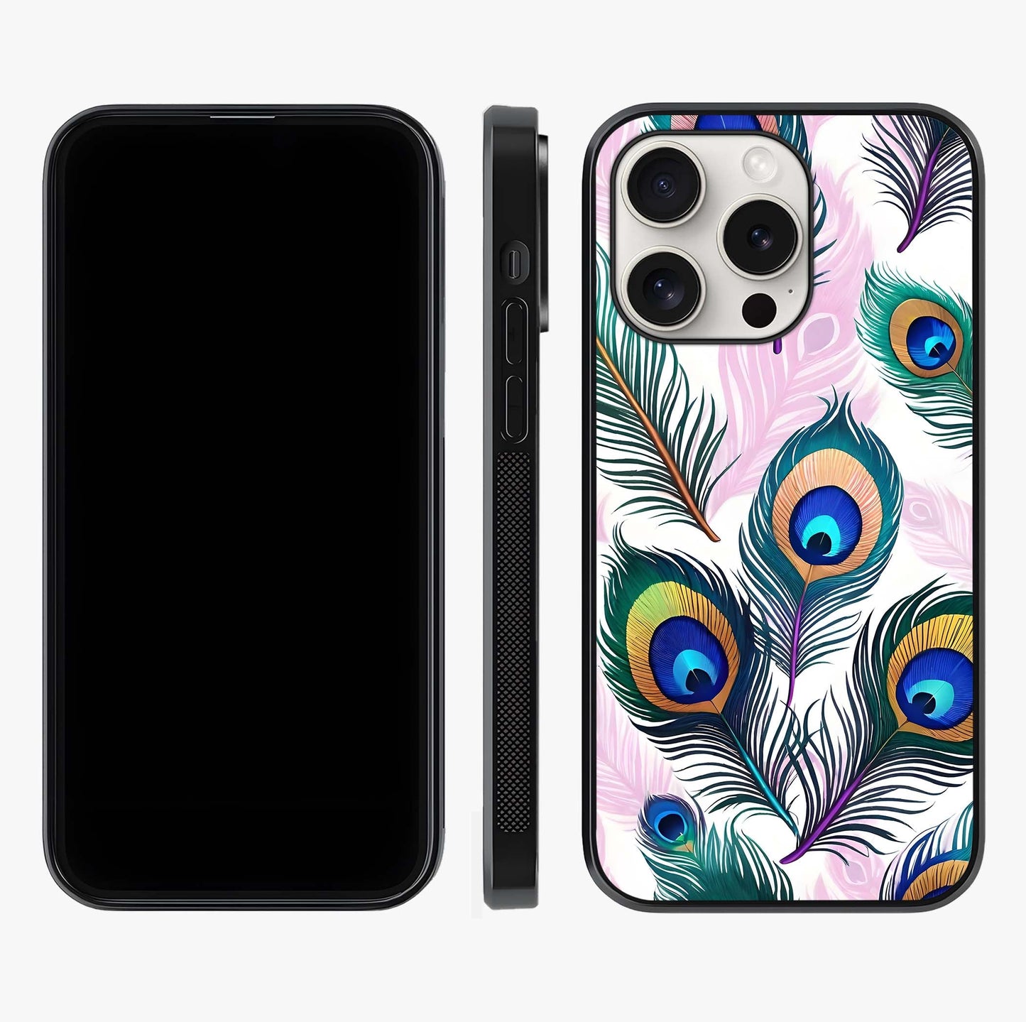 Royal Peacock Feathers Glass Case displayed upright for full design visibility and premium finish.