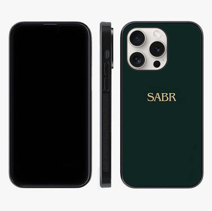 Sabr Minimal Patience Glass Case displayed upright for full design visibility and premium finish.