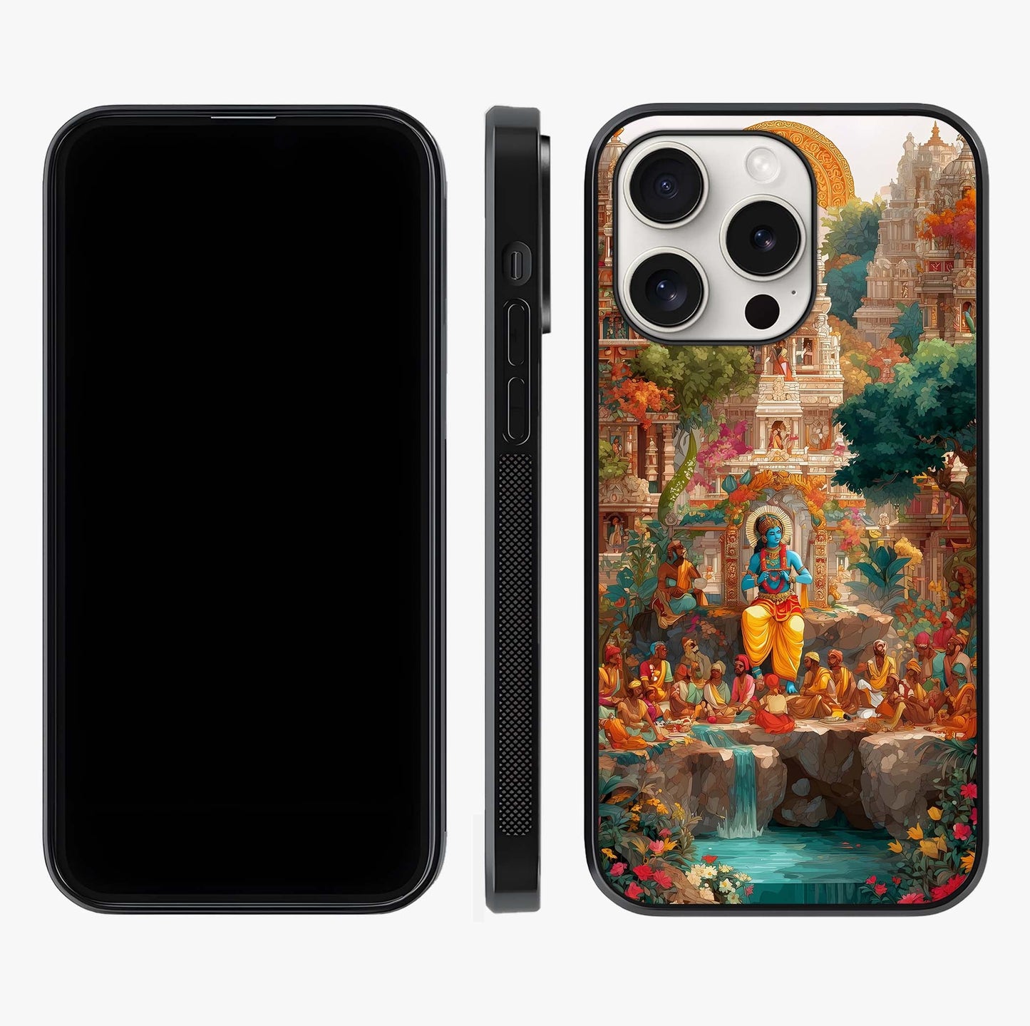 Sacred Sunlight Gods Glass Case displayed upright for full design visibility and premium finish.
