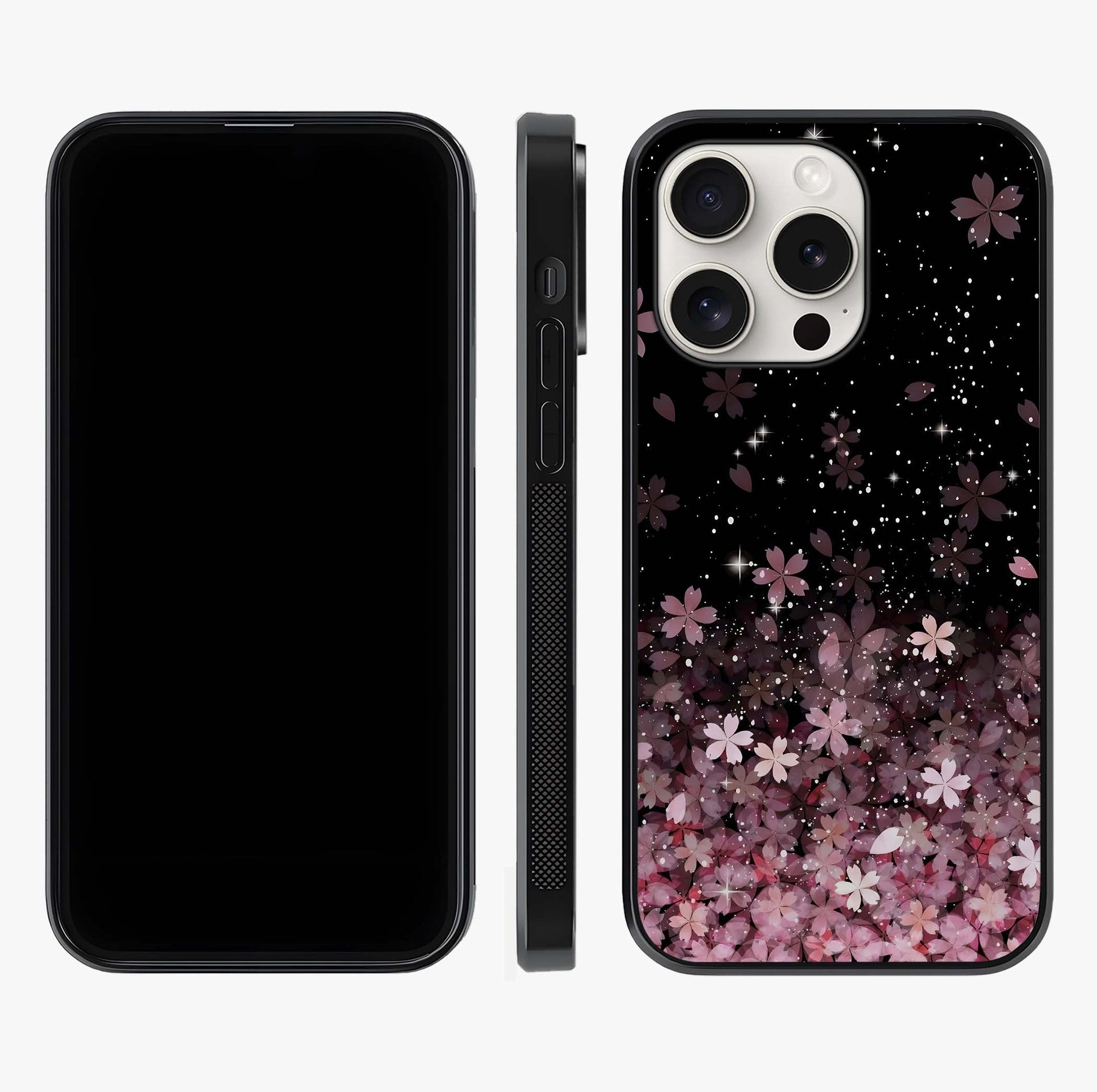 Small Starry Flowers Glass Case displayed upright for full design visibility and premium finish.