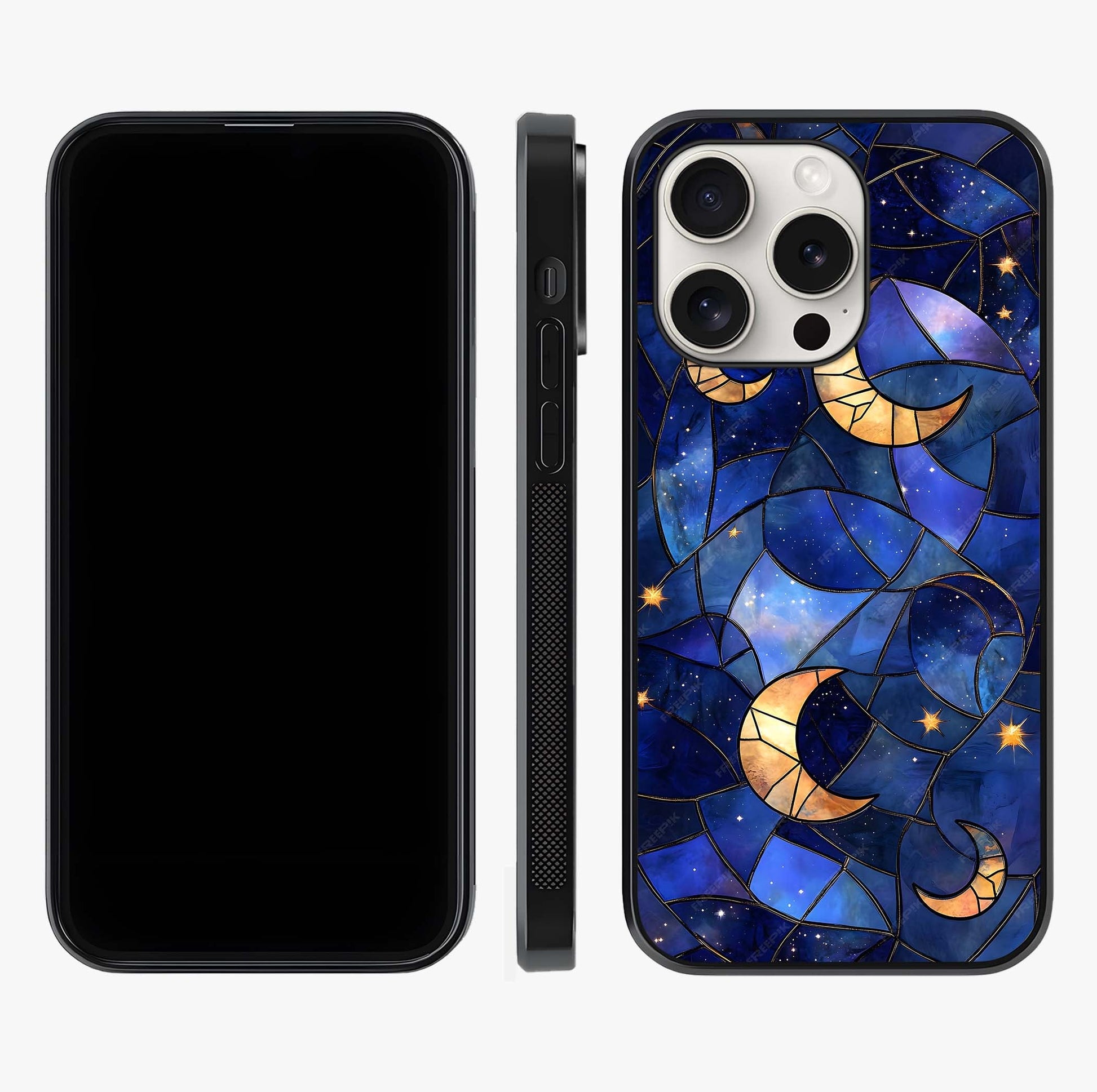 Starlit Sky Tapestry Glass Case displayed upright for full design visibility and premium finish.